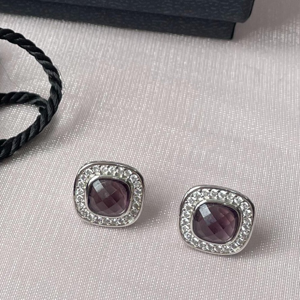 David Yurman Stud Earrings with Amethyst and Pavé Diamonds